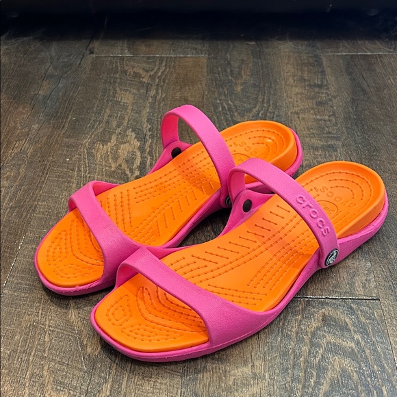 CROCS Shoes - Crocs Cleo‎ Sandals Two Strap Slip On Slides Flipflop Sandals Women's Sz 11 Pink